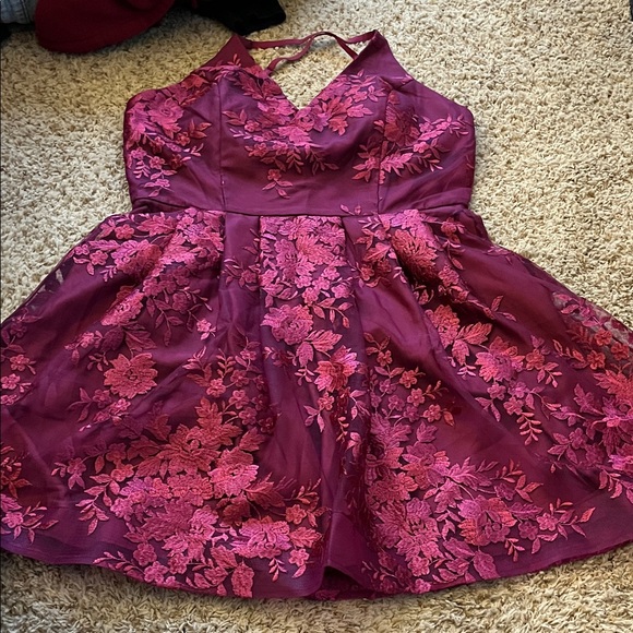 Floral Embroidered Homecoming Dress - Purple - Picture 1 of 3